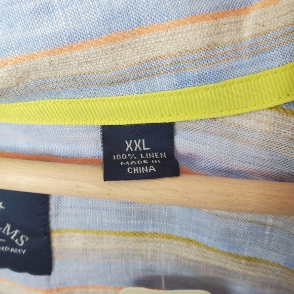 Indigo Palms Linen Button Up shirt Mens XXL Blue Orange Stripes Coastal New - Picture 11 of 12